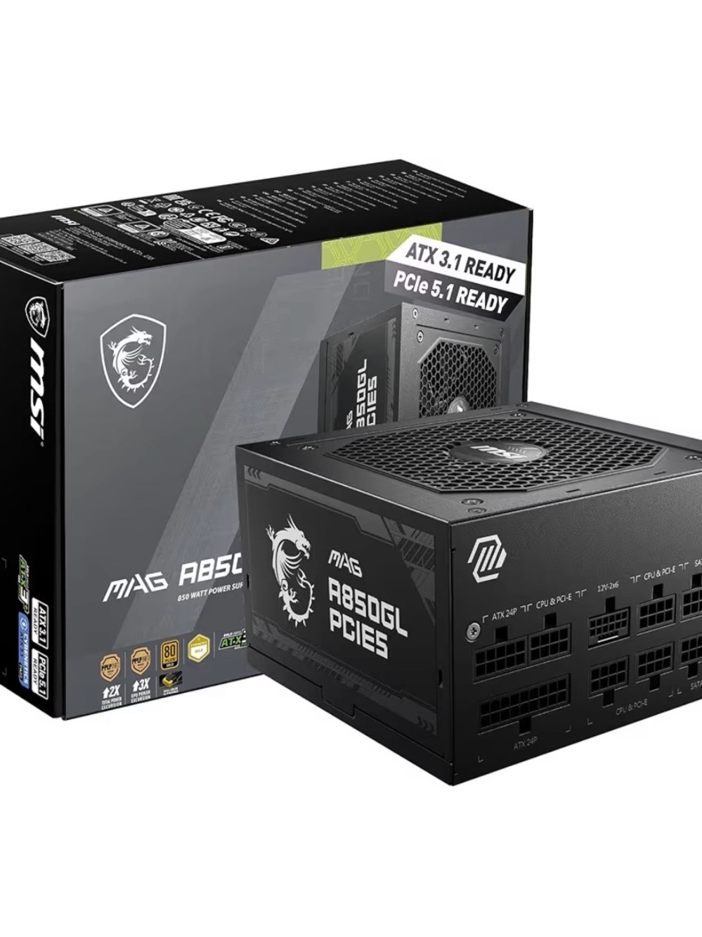 MSI MAG A850GL PCIe5 Modular Power Supply in Black with White Logos